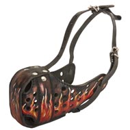 Designer Flamed Leather Bull Terrier Muzzle for Attack Training Designer Flamed Leather Bull Terrier Muzzle for Attack Training