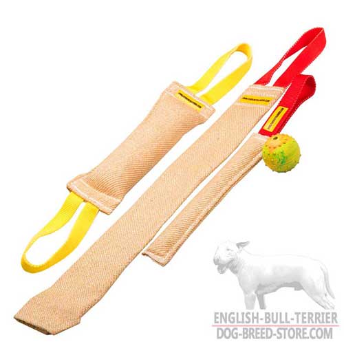 Set of Jute Dog Bite Tugs for Bull Terrier Training and Rubber Ball Gift