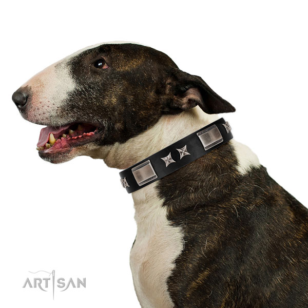 Everyday walking reliable leather dog collar with studs