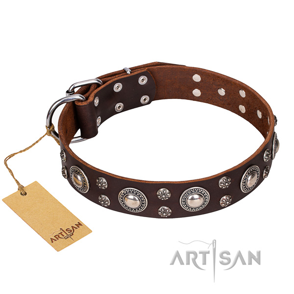 Strong leather dog collar with corrosion-resistant fittings