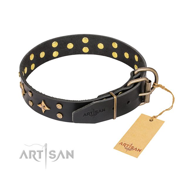 Handy use leather collar with studs for your four-legged friend