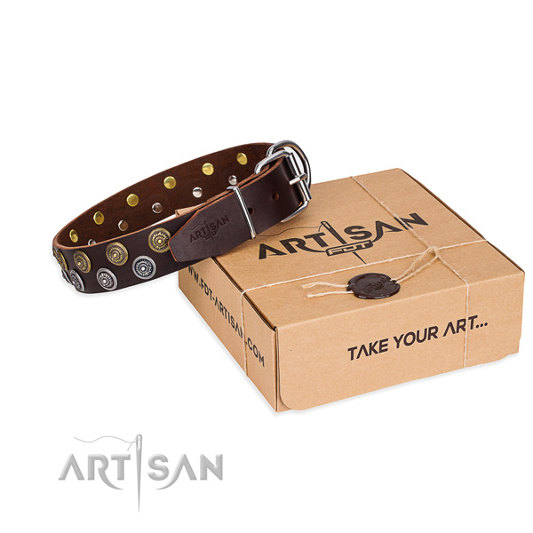 Leather dog collar with decorations for daily walking