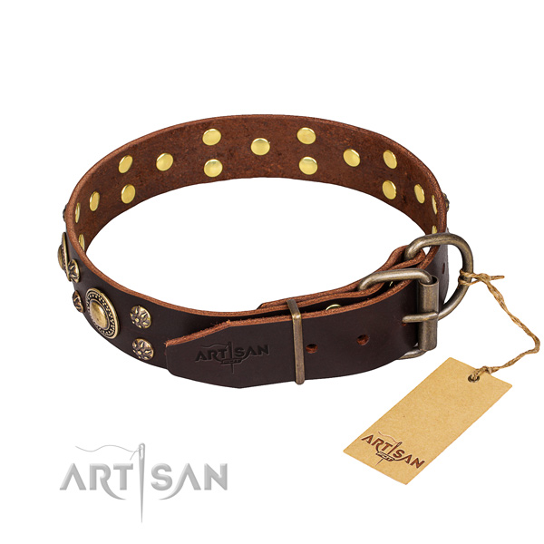 Daily use genuine leather collar with decorations for your dog