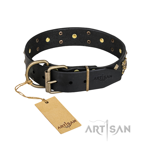 Leather dog collar with thoroughly polished edges for comfy daily use