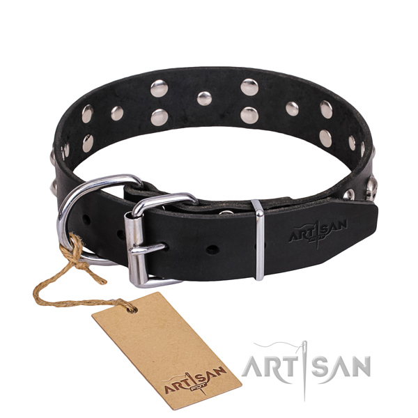 Strong leather dog collar with durable hardware