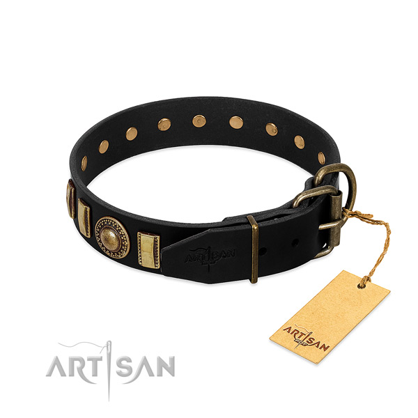 Top rate natural leather dog collar with decorations