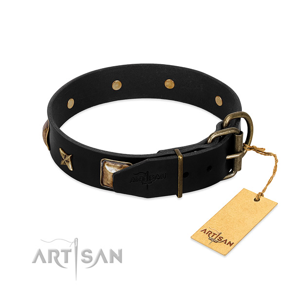 Rust-proof hardware on genuine leather collar for walking your four-legged friend