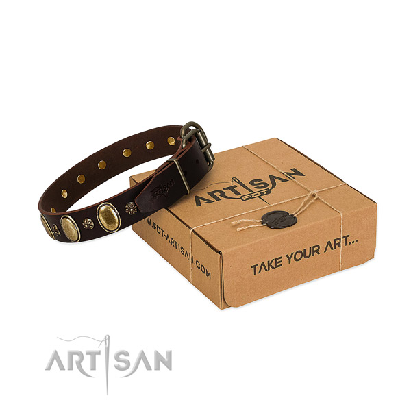 Easy wearing soft leather dog collar with studs