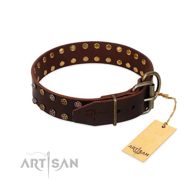 Comfortable wearing full grain leather dog collar with remarkable studs