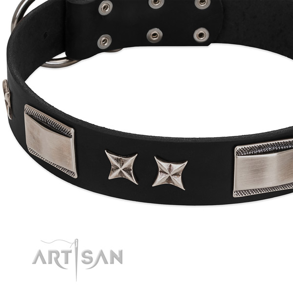 Soft to touch full grain genuine leather dog collar with reliable hardware