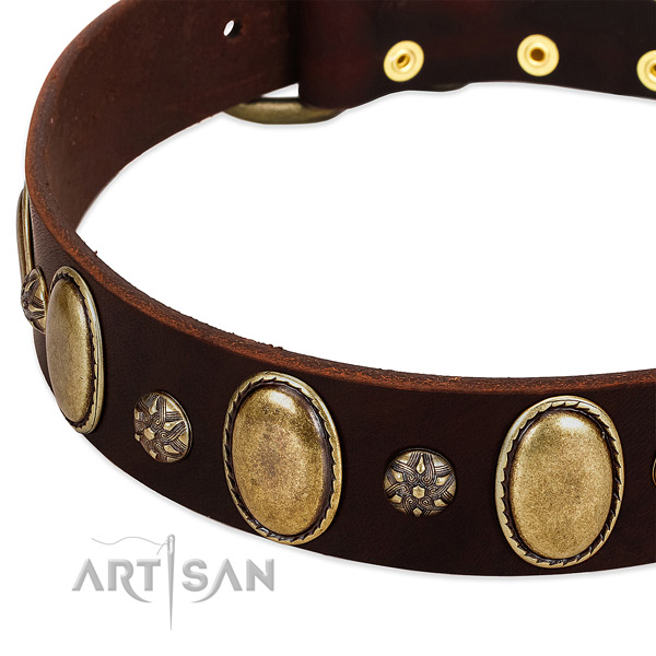 Comfy wearing best quality full grain natural leather dog collar