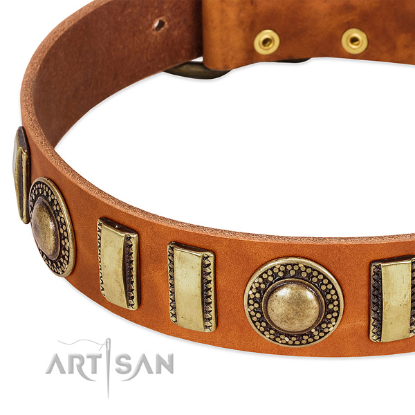 Flexible leather dog collar with durable D-ring