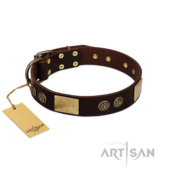 Reliable hardware on full grain genuine leather dog collar for your four-legged friend