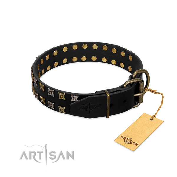 Durable genuine leather dog collar made for your canine