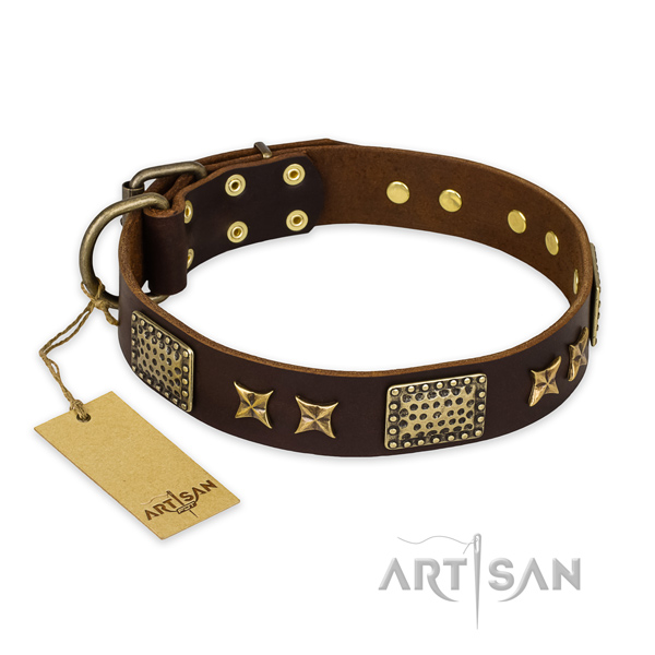 Fine quality leather dog collar with corrosion resistant hardware