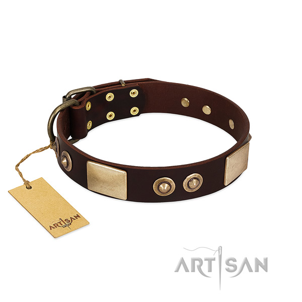 Adjustable full grain genuine leather dog collar for basic training your dog