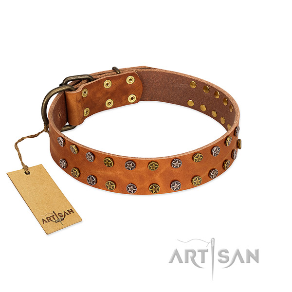Comfy wearing high quality full grain genuine leather dog collar with studs