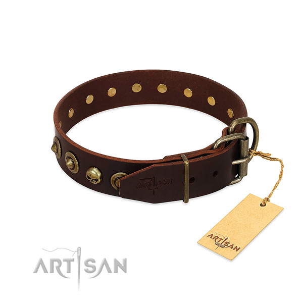 Full grain natural leather collar with stylish design studs for your doggie