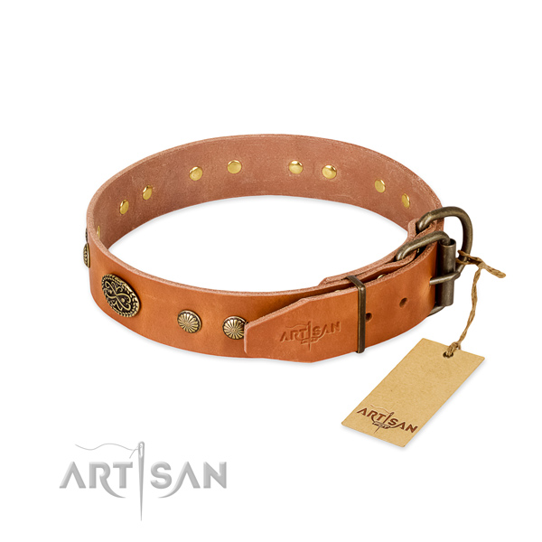 Strong decorations on full grain genuine leather dog collar for your doggie