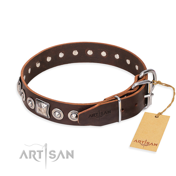 Leather dog collar made of flexible material with reliable studs