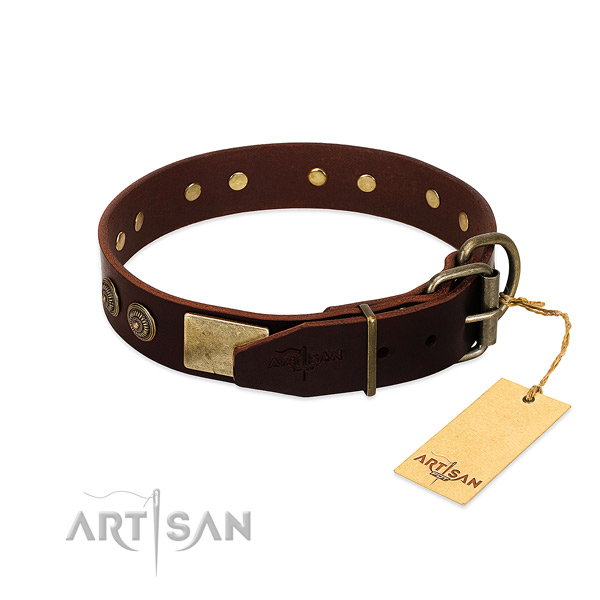 Corrosion proof D-ring on full grain natural leather dog collar for your four-legged friend