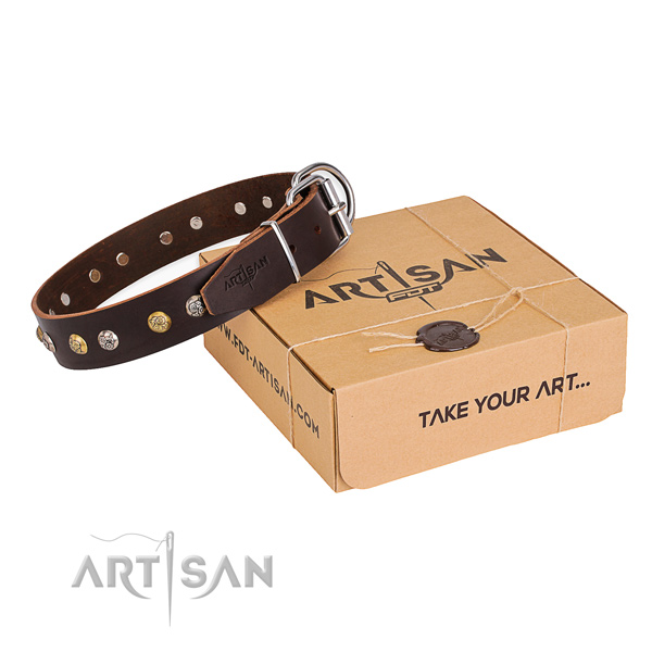 Quality genuine leather dog collar handcrafted for stylish walking