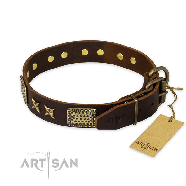 Durable hardware on full grain natural leather collar for your stylish dog