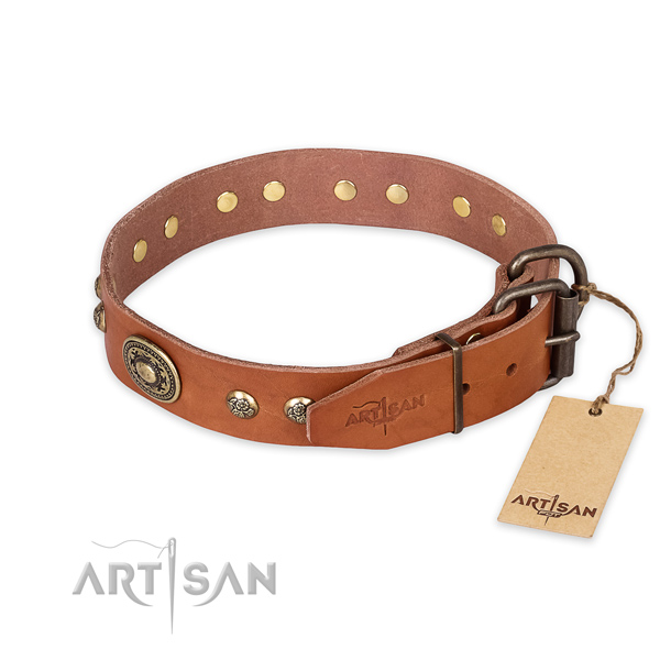 Reliable fittings on full grain leather collar for basic training your dog