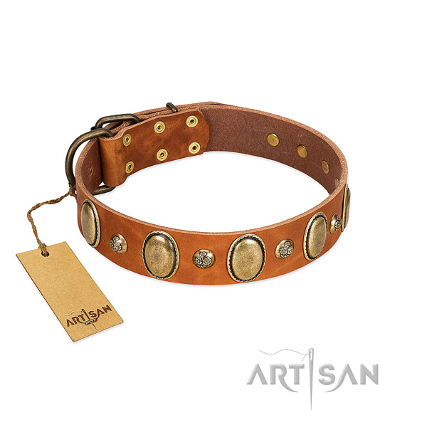 Full grain genuine leather dog collar of best quality material with remarkable embellishments