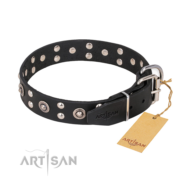 Strong traditional buckle on full grain leather collar for your stylish canine