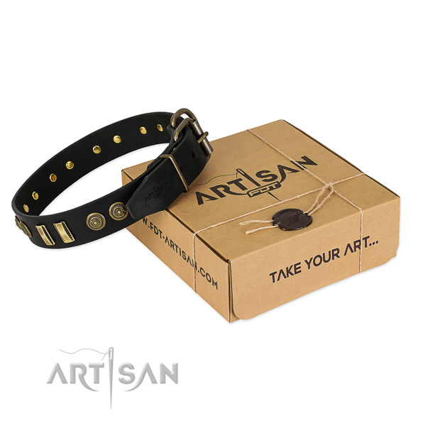 Rust-proof traditional buckle on full grain leather dog collar for your pet