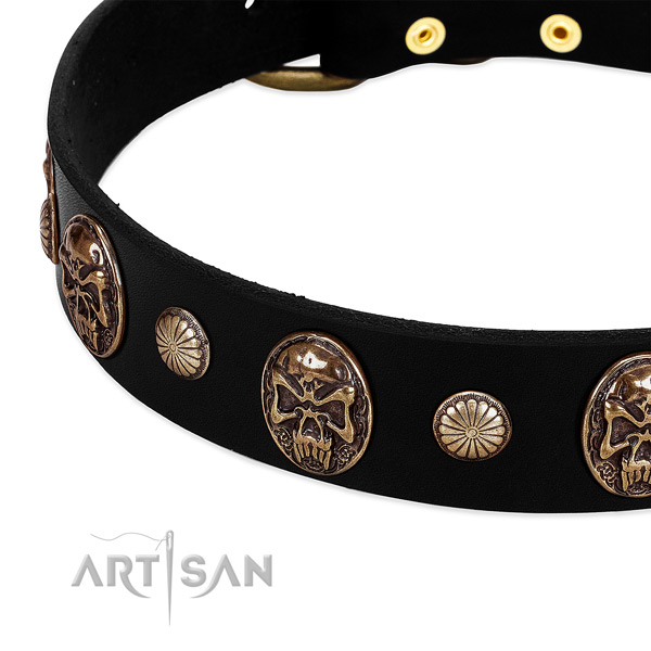 Full grain leather dog collar with designer decorations