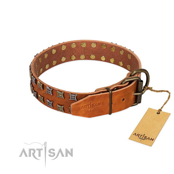 Flexible full grain leather dog collar handcrafted for your dog