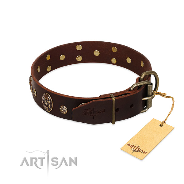 Rust resistant buckle on full grain genuine leather dog collar for your canine