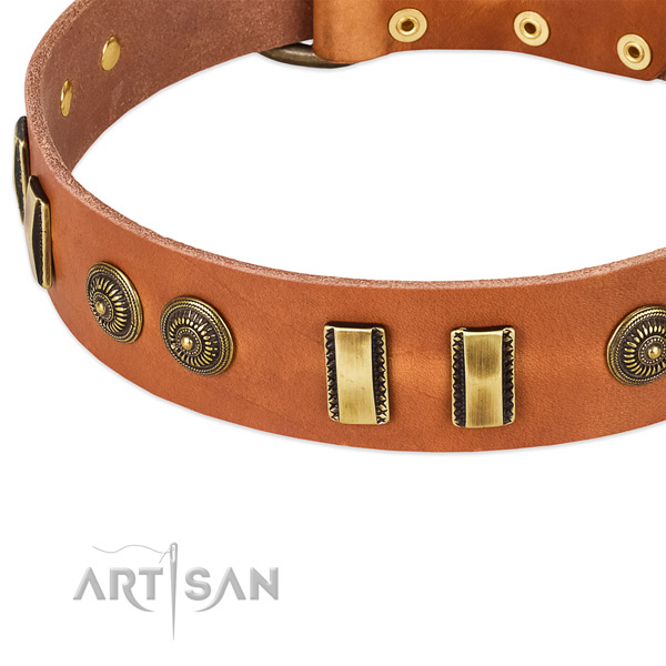 Rust resistant hardware on natural leather dog collar for your pet
