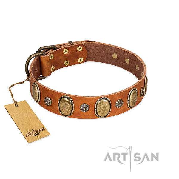 Comfy wearing best quality full grain genuine leather dog collar with studs