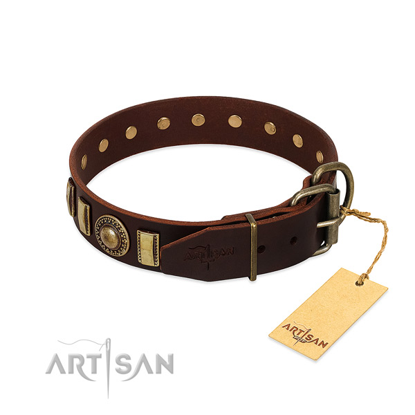 Perfect fit full grain leather dog collar with strong buckle