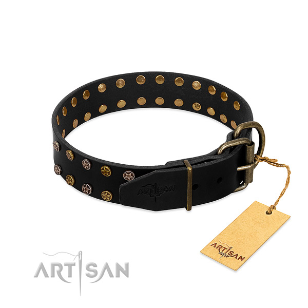 Natural leather collar with inimitable embellishments for your dog
